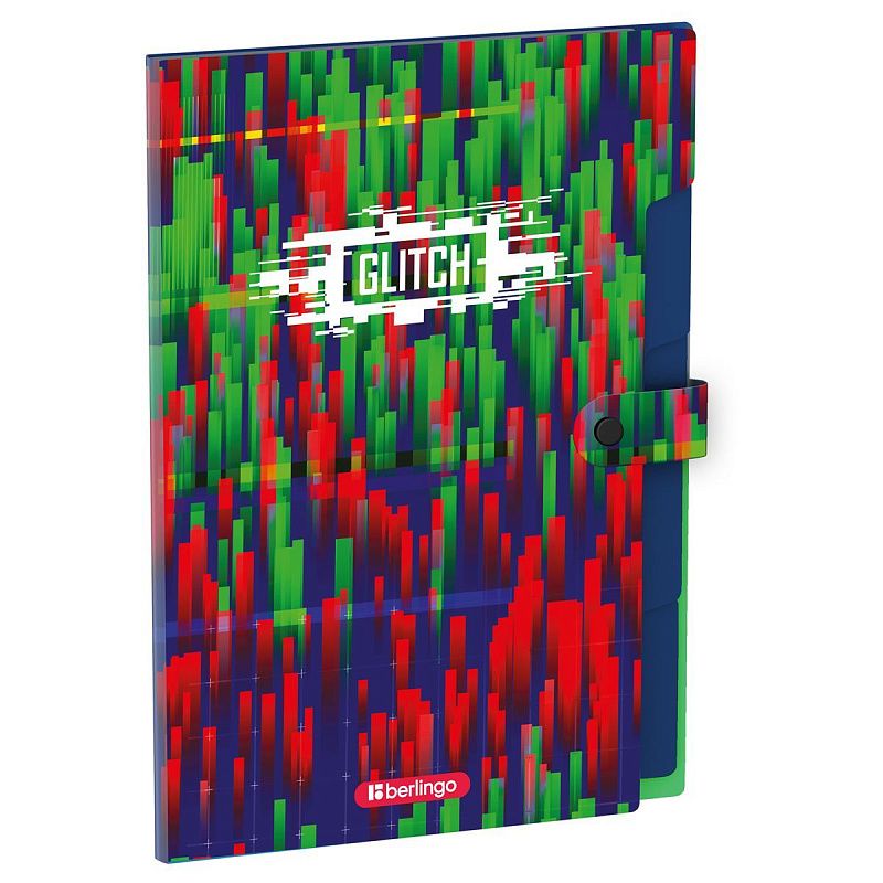 Папка 5 отделений Berlingo "Glitch", А4, 600мкм, на кнопке, с рисунком