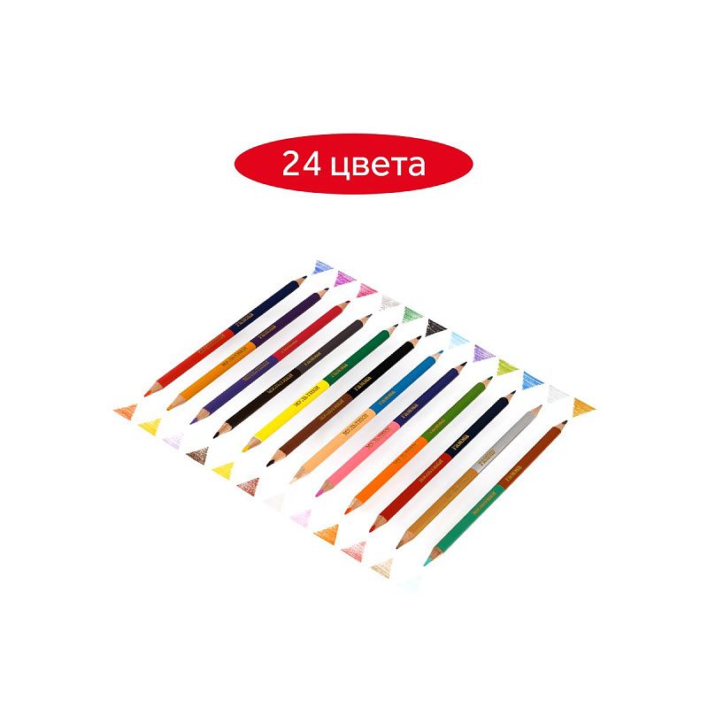 УЦЕНКА - Карандаши цветные двусторонние Гамма "Мультики", 12шт., 24цв., заточен., картон, европодвес