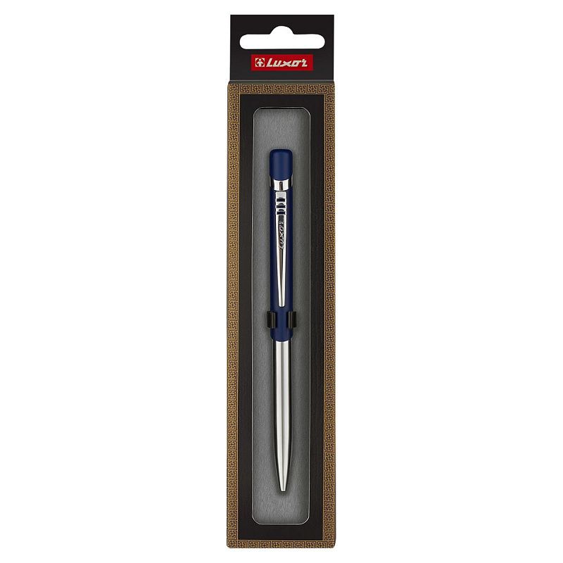 Ручка шариковая Luxor "Gemini" синяя, 0,7 мм, корпус синий/хром, кнопочный механизм, футляр 