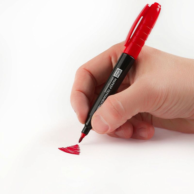 Маркер перманентный OfficeSpace двусторонний, красный, круглый наконечник, 2/4мм 