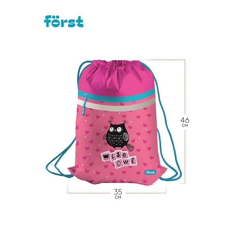 Мешок для обуви 1 отделение Först "Black owl", 350*460мм, вентиляционная сеточка, светоотражающая лента, карман на молнии 