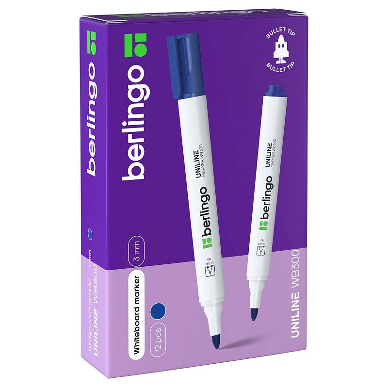 Маркер для белых досок Berlingo "Uniline WB300", синий, пулевидный, 3мм 