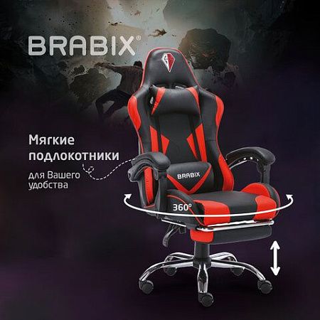 Кресло компьютерное BRABIX "Dexter GM-135", подножка, две подушки, экокожа, черное/красное, 532799