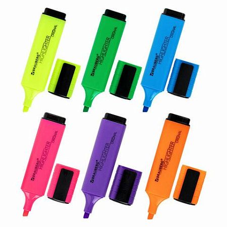 Набор текстовыделителей 6 ЦВЕТОВ, BRAUBERG "ORIGINAL NEON", линия письма 1-5 мм, 152216 