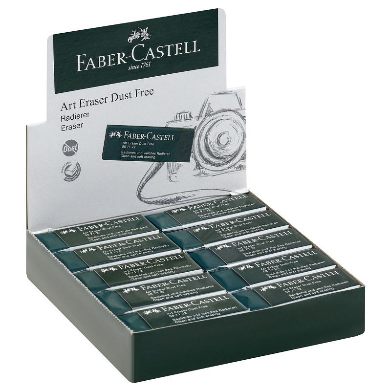 Ластик Faber-Castell "Dust-Free", прямоугольный, картонный футляр, 45*22*13мм, темно-зеленый 