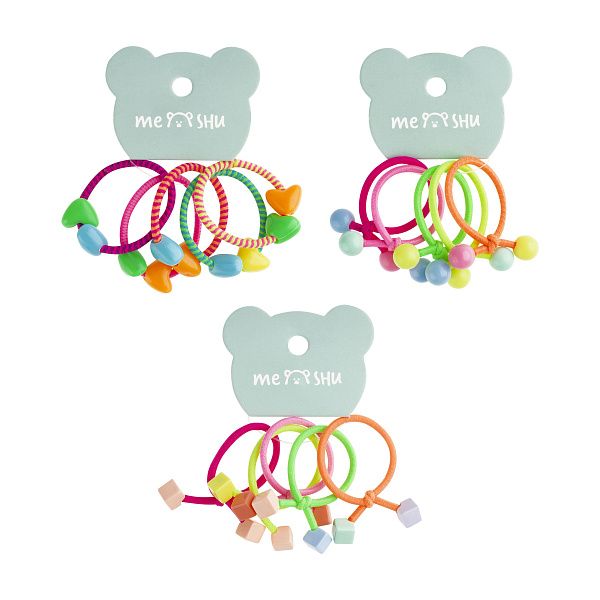 Резинки для волос MESHU с пластиковыми топперами, тонкие, ассорти, 5шт., диаметр 2,5см, европодвес