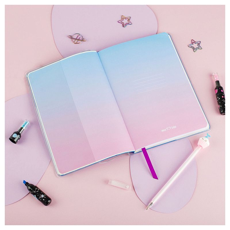 Записная книжка А5 80л., ЛАЙТ, кожзам, MESHU "Magic world", съемная пластиковая обложка, глиттер, голография, блок в линию