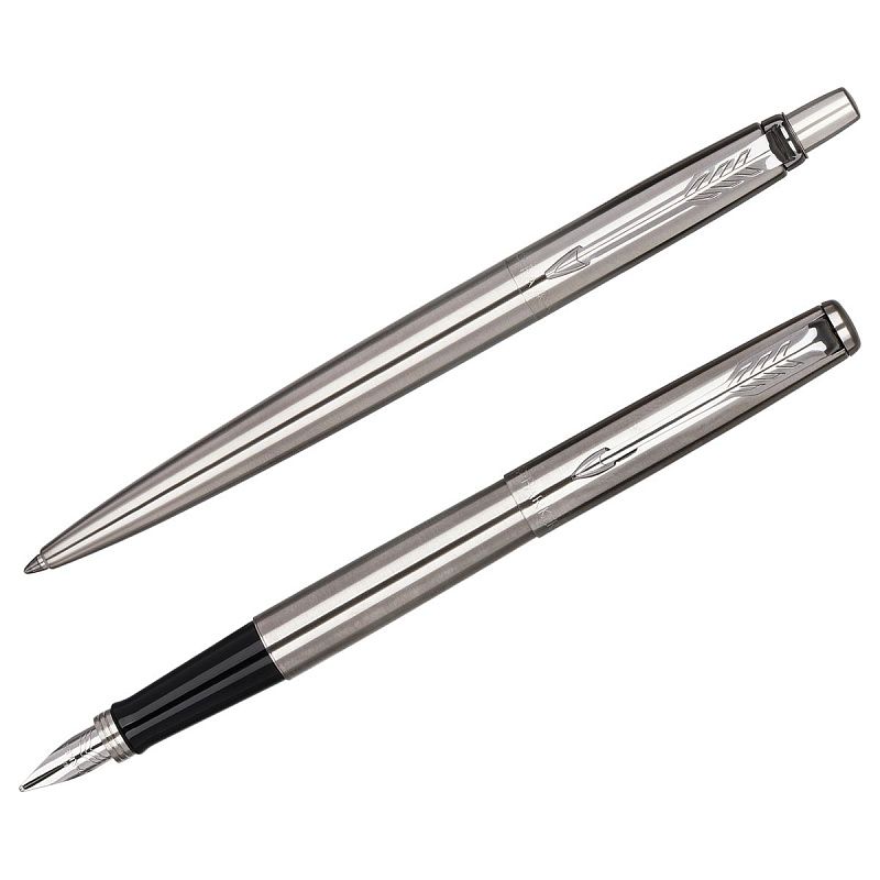 Набор Parker "Jotter Stainless Steel CT": ручка шариковая 1,0мм синяя и ручка перьевая 1,0мм синяя, подарочная упаковка 
