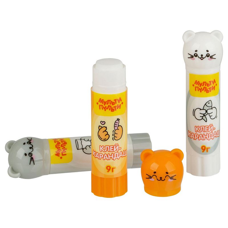 Клей-карандаш Мульти-Пульти "Котики", 09г, фигурный колпачок, ПВП, дисплей бокс, ассорти