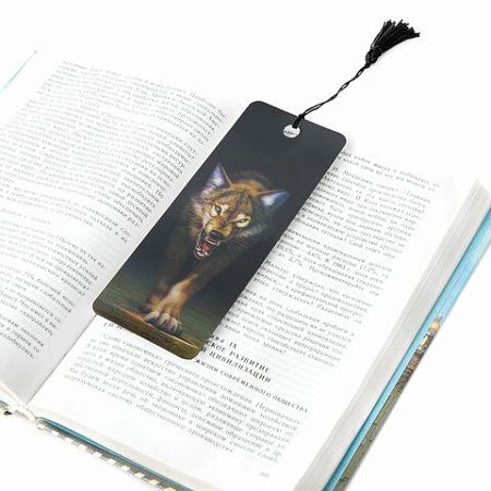 Закладка для книг 3D, BRAUBERG, объемная, "Волк", с декоративным шнурком-завязкой, 125756 