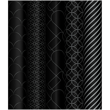 Упаковочная бумага глянц. 70*100см, MESHU "Pattern on black", 80г/м2, ассорти 5 дизайнов