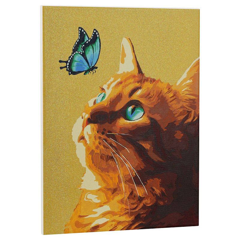 Картина по номерам на холсте с глиттером ТРИ СОВЫ "Кот и бабочка", 30*40, с акриловыми красками и кистями