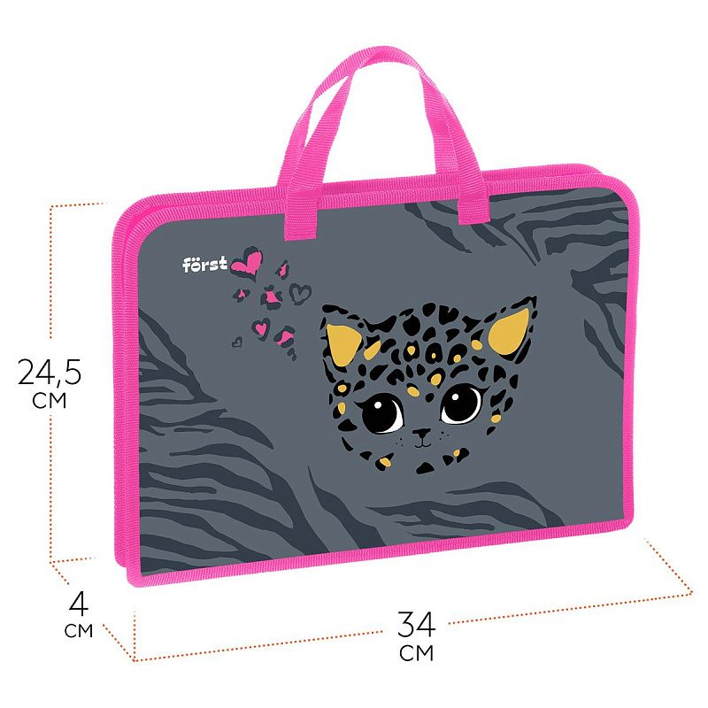 Папка с ручками 1 отделение, А4 Först "Little leo", 340*245*40мм, пластик, на молнии 