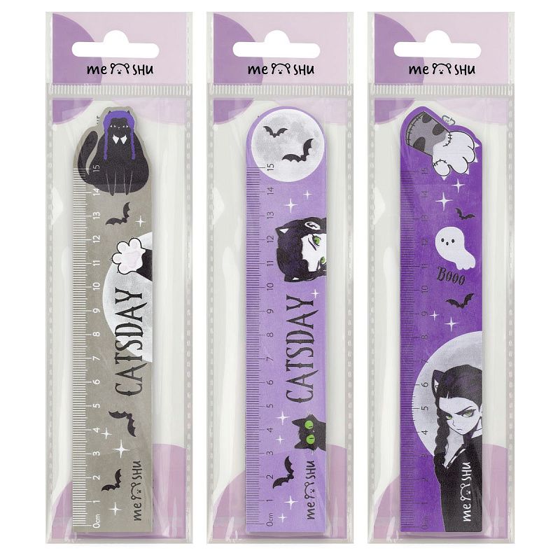 Линейка 15см MESHU "Catsday", деревянная,  ассорти, европодвес 