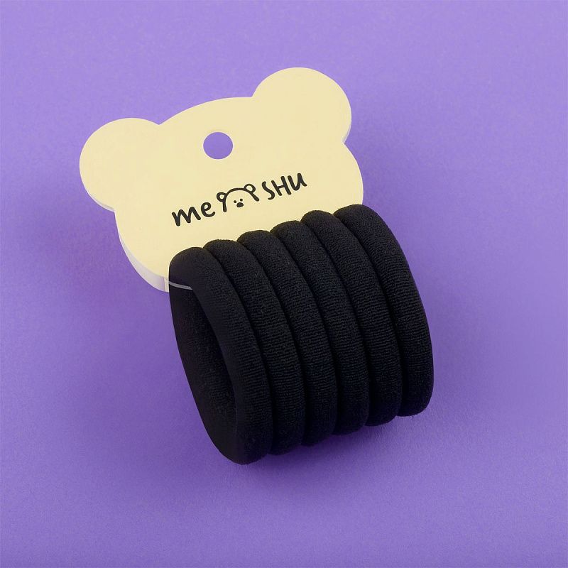 Резинки для волос MESHU "Essence", черные, 6шт., диаметр 4см, европодвес