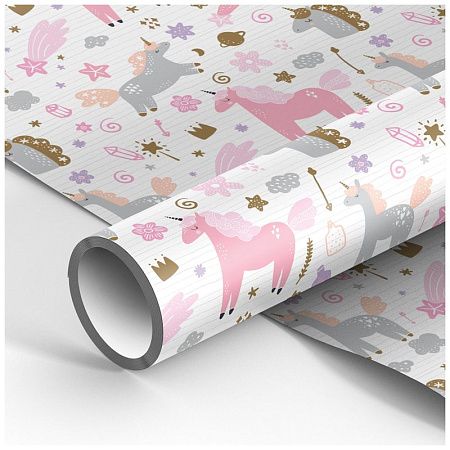 Упаковочная бумага глянц. 70*100см, MESHU "Unicorns", 90г/м2