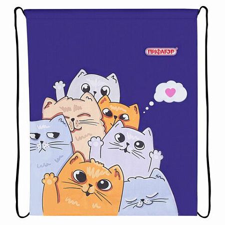 Мешок для обуви ПИФАГОР, 1 отделение, 40х32 см, Cats greetings, 272382 