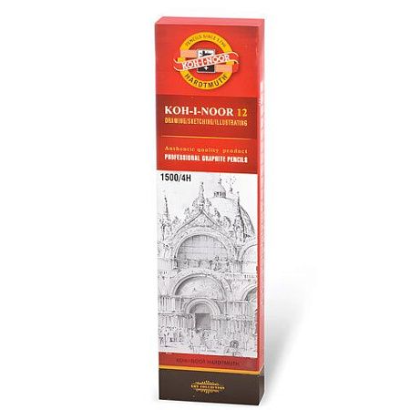 Карандаш чернографитный KOH-I-NOOR 1500, 1 шт., 4H, корпус желтый, заточенный, 150004H01170 
