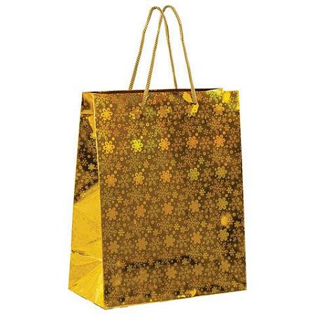 Пакет подарочный новогодний (1 шт) 26x13x32см (L), ГОЛОГРАФИЯ ассорти 3 цвета, ЗОЛОТАЯ СКАЗКА, 609612