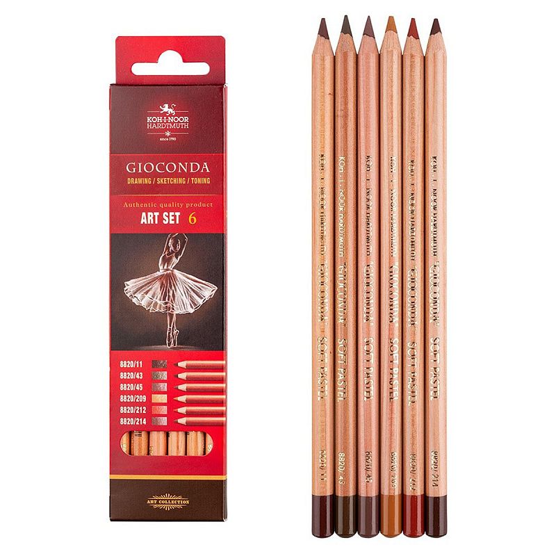 Пастельные карандаши Koh-I-Noor "Gioconda Soft 8826 Brown Line ", 6цв., картон. упак., европодвес