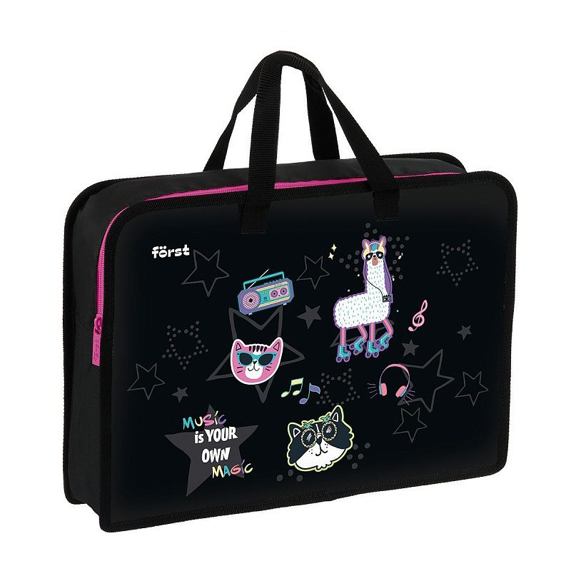 Папка с ручками 1 отделение, А4 Först "Disco Lama", 340*245*75мм, пластик, на молнии