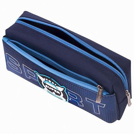 Пенал ЮНЛАНДИЯ, 2 отделения, полиэстер, "Super", синий, 21х6х9 см, 270277 