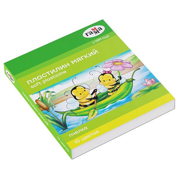 Пластилин восковой мягкий Гамма "Пчелка", 10 цветов, 150г, со стеком, картон. упаковка