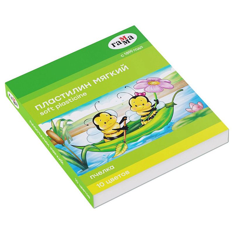 Пластилин восковой мягкий Гамма "Пчелка", 10 цветов, 150г, со стеком, картон. упаковка