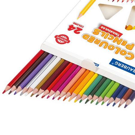 Карандаши цветные BRAUBERG PREMIUM, 24 цвета, пластиковые, трехгранные, грифель мягкий 3 мм, 181663