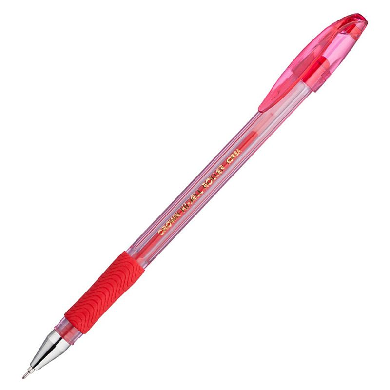 Ручка гелевая Crown "Hi-Jell Needle Grip" красная, 0,7мм, грип, игольчатый стержень, штрих-код 