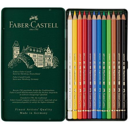 Карандаши цветные художественные Faber-Castell "Polychromos", 12цв., заточен., метал. коробка