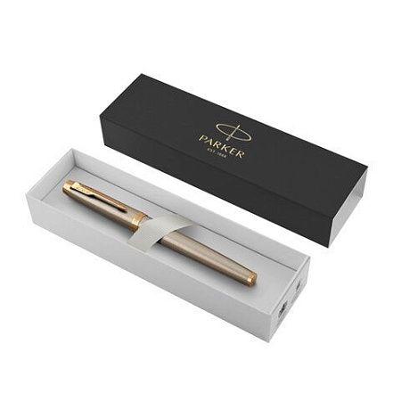 Ручка перьевая PARKER "IM Core Brushed Metal GT", серебристый матовый лак, позолота, синяя, 1931649 