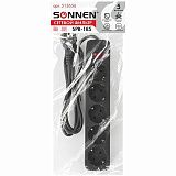 Сетевой фильтр SONNEN SPB-185, 5 розеток с заземлением, выключатель, 10 А, 1,8 м, черный, 513656
