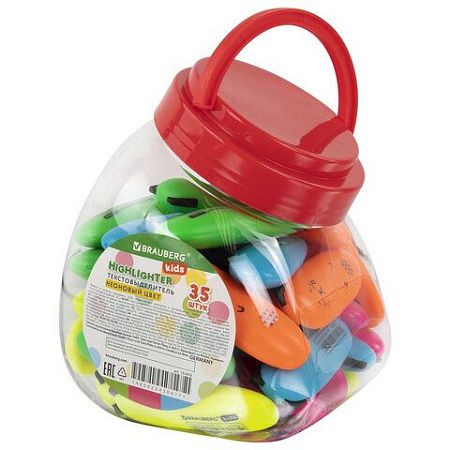 Текстовыделитель мини BRAUBERG KIDS "CUTE CATS NEON", АССОРТИ В ПЛАСТИКОВОЙ БАНКЕ, 1-5 мм, 152433 