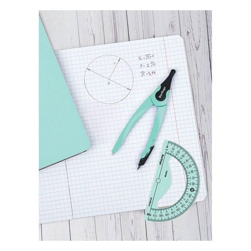 Готовальня Berlingo "Instinct", 2 предмета, циркуль 135мм, мятный, пластиковый футляр 