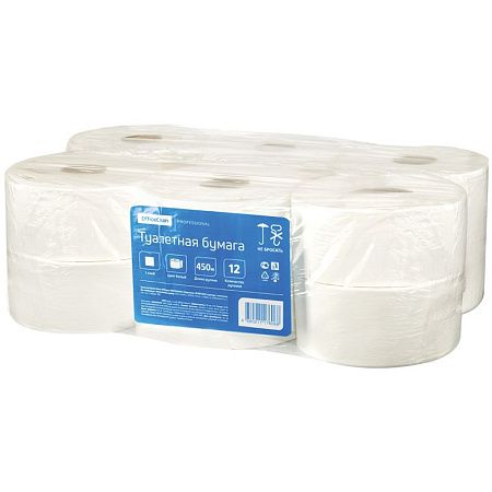 Бумага туалетная OfficeClean Professional(T2), 1-слойная, 450м/рул., белая 
