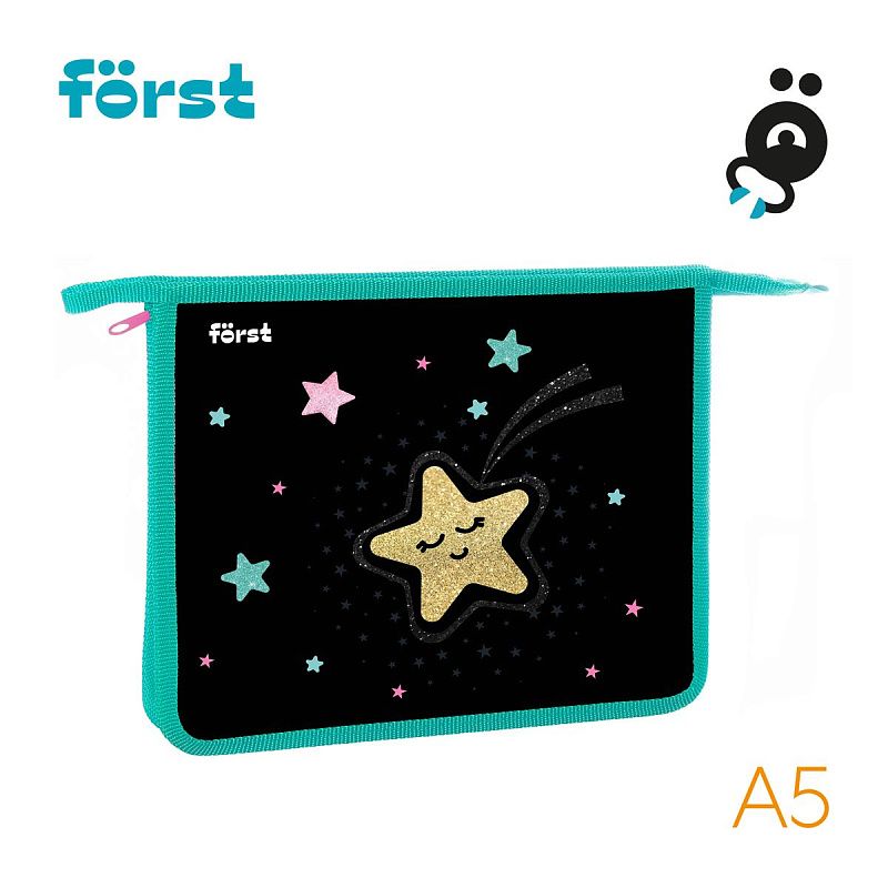 Папка для тетрадей 1 отделение, А5 Först "Stars", 240*205*40мм, пластик, на молнии 