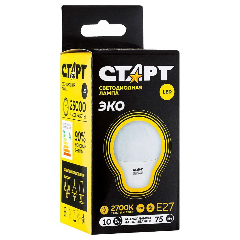 Лампа светодиодная Старт LED, серия "WS" 10W30, тип А "груша", E27, 2700К, теплый свет, 25000ч