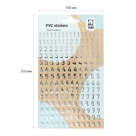 Наклейки ПВХ MESHU "Silver numbers", 10*21см, фольга, 170 наклеек, инд. уп., европодвес