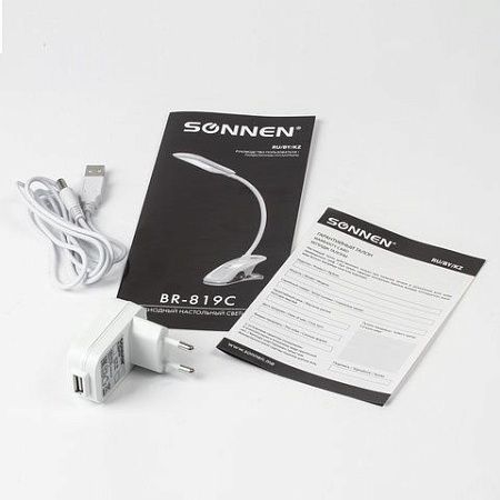 Настольная лампа-светильник SONNEN BR-819C, на прищепке, светодиодная, 8 Вт, белый, 236667
