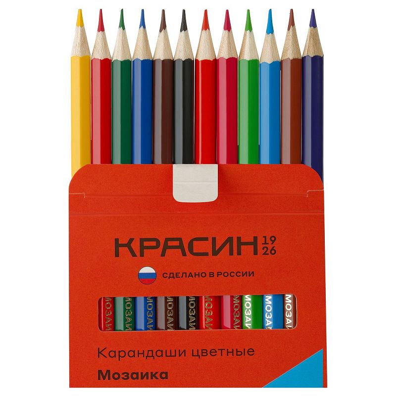 Карандаши цветные Красин "Мозаика", 12цв., шестигран., заточен., картон, европодвес