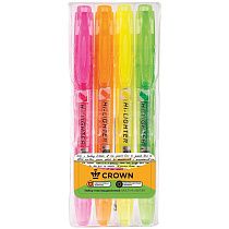 Набор текстовыделителей Crown "Multi Hi-Lighter" 04цв., 1-4мм, чехол с европодвесом
