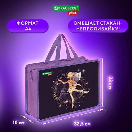 Папка на молнии с ручками BRAUBERG KIDS А4, 1 отделение, пластик, 100 мм, "Gold fairy", 272117 