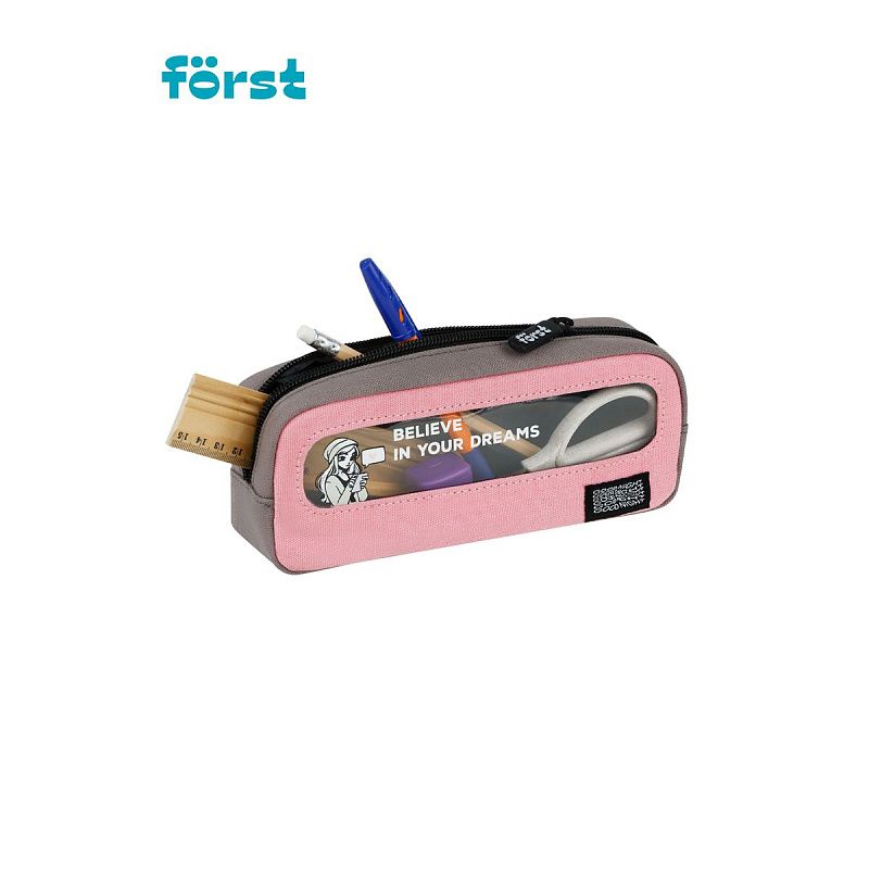 Пенал мягкий с прозрачным окошком, 1 отделение, 205*80*50 Först "Pink dreams", текстиль с ПВХ 