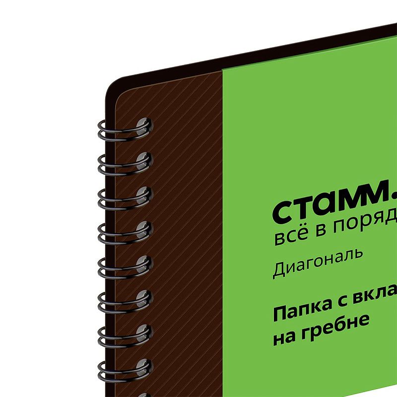 Папка с 20 вкладышами на гребне СТАММ "Диагональ" А4, 14мм, 700мкм, пластик, шоколад 