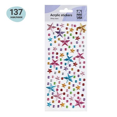 Наклейки акриловые MESHU "Shiny stars", 25*10см, стразы, 137 наклеек, инд. уп., европодвес
