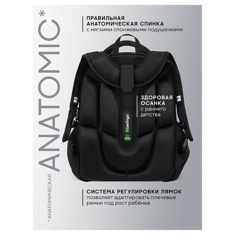 Ранец Berlingo Expert "Black" 37*28*16см, 2 отделения, 2 кармана, анатомическая спинка. 