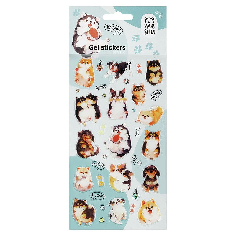 Наклейки гелевые MESHU  "Cute Dog" , 10*23см, инд. уп., европодвес
