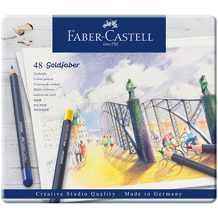 Карандаши цветные Faber-Castell "Goldfaber", 48цв., круглые, заточен., метал. коробка