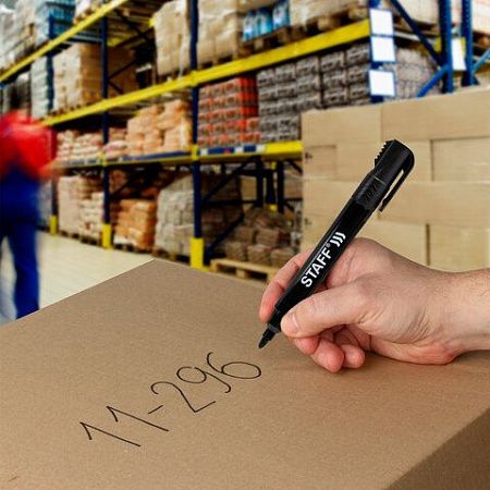 Маркер перманентный с колпачком для вскрытия коробок STAFF "Basic" LOGISTIC PM-150, ЧЕРНЫЙ, 3 мм, 152201 